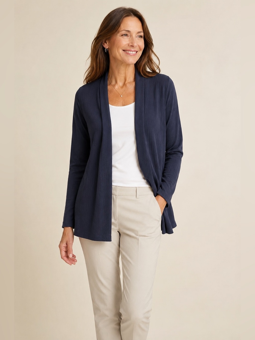 J. Jill Navy Open-Front Draped Cardigan